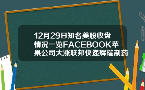 12月29日知名美股收盘情况一览FACEBOOK苹果公司大涨联邦快递辉瑞制药收跌