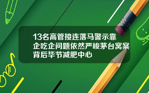 13名高管接连落马警示靠企吃企问题依然严峻茅台窝案背后毕节减肥中心