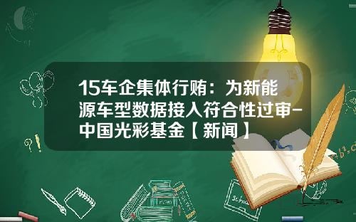 15车企集体行贿：为新能源车型数据接入符合性过审-中国光彩基金【新闻】