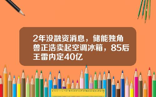 2年没融资消息，储能独角兽正浩卖起空调冰箱，85后王雷内定40亿