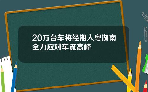 20万台车将经湘入粤湖南全力应对车流高峰
