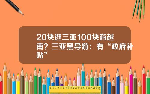 20块逛三亚100块游越南？三亚黑导游：有“政府补贴”