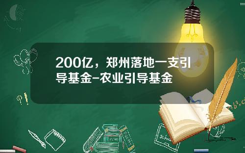 200亿，郑州落地一支引导基金-农业引导基金