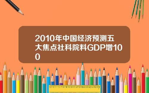 2010年中国经济预测五大焦点社科院料GDP增100