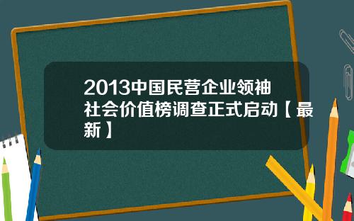 2013中国民营企业领袖社会价值榜调查正式启动【最新】