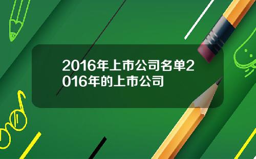 2016年上市公司名单2016年的上市公司