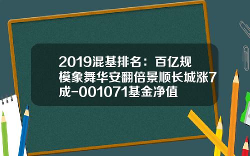 2019混基排名：百亿规模象舞华安翻倍景顺长城涨7成-001071基金净值