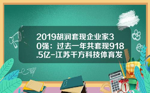 2019胡润套现企业家30强：过去一年共套现918.5亿-江苏千方科技体育发展有限公司