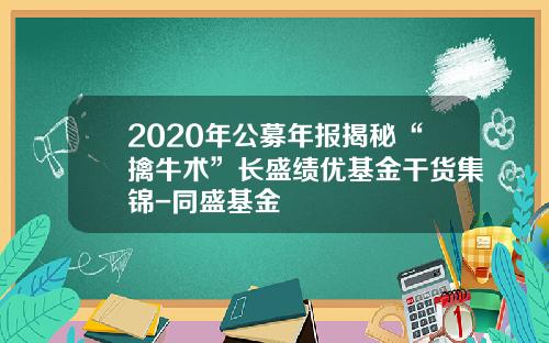 2020年公募年报揭秘“擒牛术”长盛绩优基金干货集锦-同盛基金