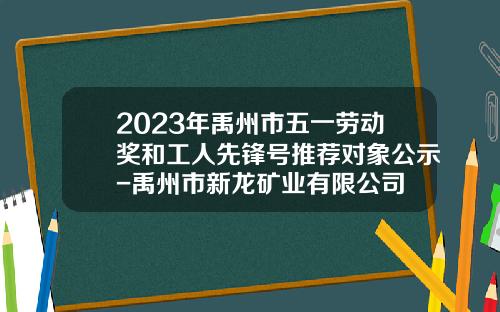 2023年禹州市五一劳动奖和工人先锋号推荐对象公示-禹州市新龙矿业有限公司