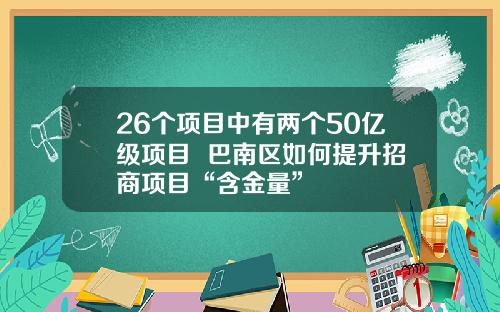 26个项目中有两个50亿级项目 巴南区如何提升招商项目“含金量”