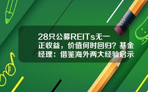 28只公募REITs无一正收益，价值何时回归？基金经理：借鉴海外两大经验启示！-公募基金动态