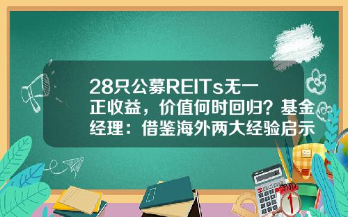 28只公募REITs无一正收益，价值何时回归？基金经理：借鉴海外两大经验启示！-新价值基金