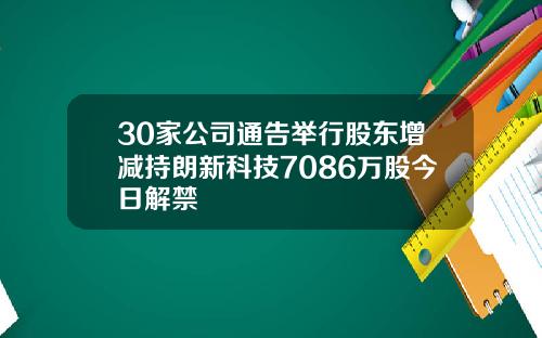 30家公司通告举行股东增减持朗新科技7086万股今日解禁