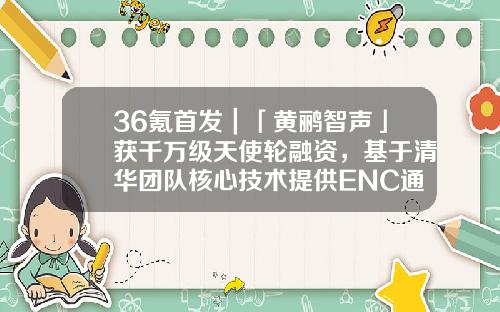 36氪首发｜「黄鹂智声」获千万级天使轮融资，基于清华团队核心技术提供ENC通话降噪软硬件产品解决方案-源政投资发展有限公司