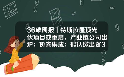 36碳周报｜特斯拉屋顶光伏项目或重启，产业链公司出炉；协鑫集成：拟认缴出资3亿元投资南通中金启江基金；中国民航局发布《2022中国民航绿色发展政策与行动》；全球最大煤制氢PSA装置一次开车成功-协鑫基金