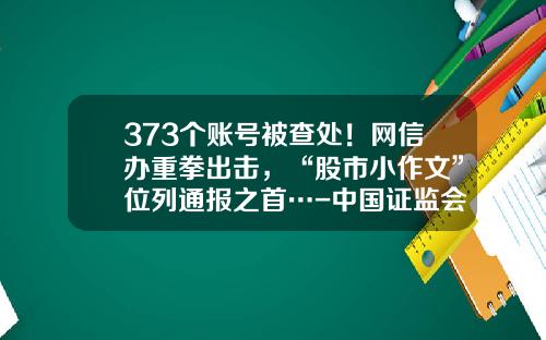 373个账号被查处！网信办重拳出击，“股市小作文”位列通报之首…-中国证监会股票最新资讯