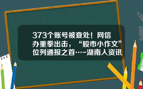 373个账号被查处！网信办重拳出击，“股市小作文”位列通报之首…-湖南人资讯股票