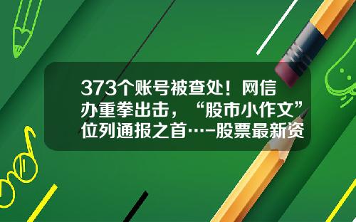 373个账号被查处！网信办重拳出击，“股市小作文”位列通报之首…-股票最新资讯网站大全
