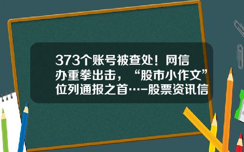 373个账号被查处！网信办重拳出击，“股市小作文”位列通报之首…-股票资讯信息收集