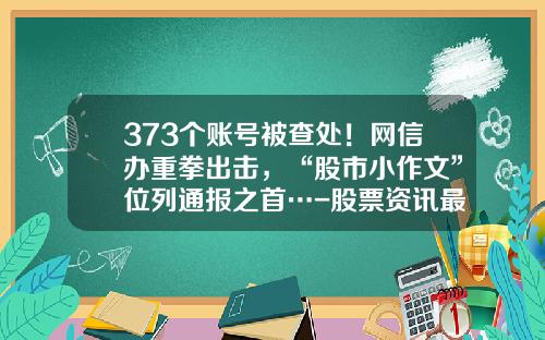 373个账号被查处！网信办重拳出击，“股市小作文”位列通报之首…-股票资讯最好的网站