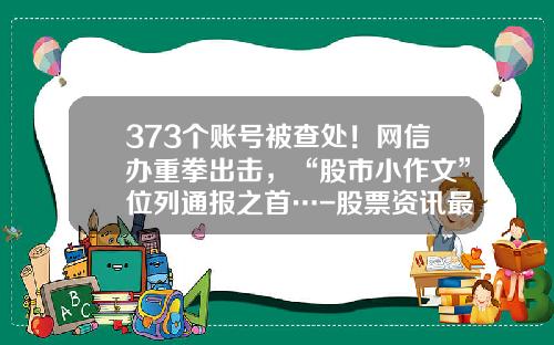 373个账号被查处！网信办重拳出击，“股市小作文”位列通报之首…-股票资讯最新新闻