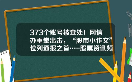 373个账号被查处！网信办重拳出击，“股市小作文”位列通报之首…-股票资讯频道是什么
