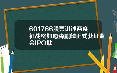 601766股票讲述两度征战终如愿森麒麟正式获证监会IPO批