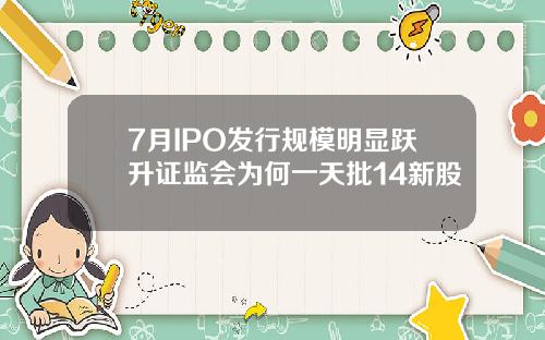 7月IPO发行规模明显跃升证监会为何一天批14新股