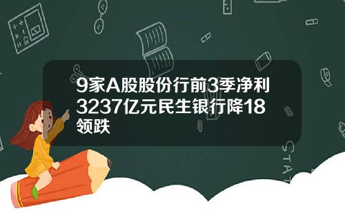 9家A股股份行前3季净利3237亿元民生银行降18领跌