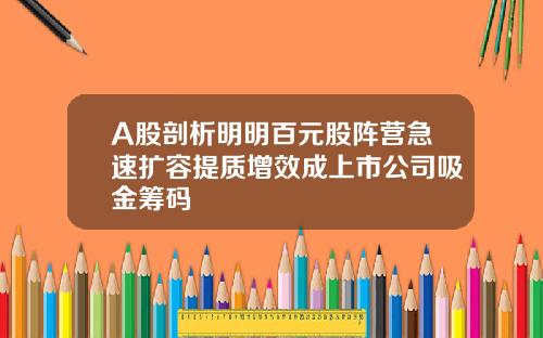 A股剖析明明百元股阵营急速扩容提质增效成上市公司吸金筹码