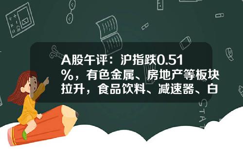 A股午评：沪指跌0.51%，有色金属、房地产等板块拉升，食品饮料、减速器、白酒等概念股低迷-大盘资讯今日股票