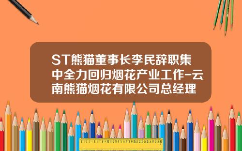 ST熊猫董事长李民辞职集中全力回归烟花产业工作-云南熊猫烟花有限公司总经理