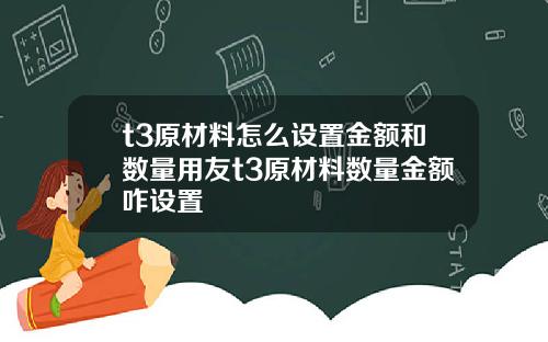 t3原材料怎么设置金额和数量用友t3原材料数量金额咋设置
