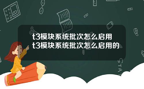 t3模块系统批次怎么启用t3模块系统批次怎么启用的