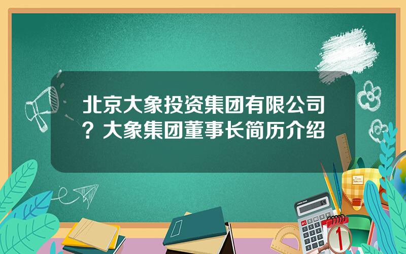 北京大象投资集团有限公司？大象集团董事长简历介绍