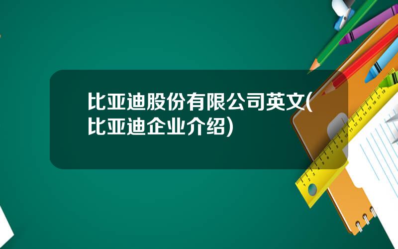 比亚迪股份有限公司英文(比亚迪企业介绍)